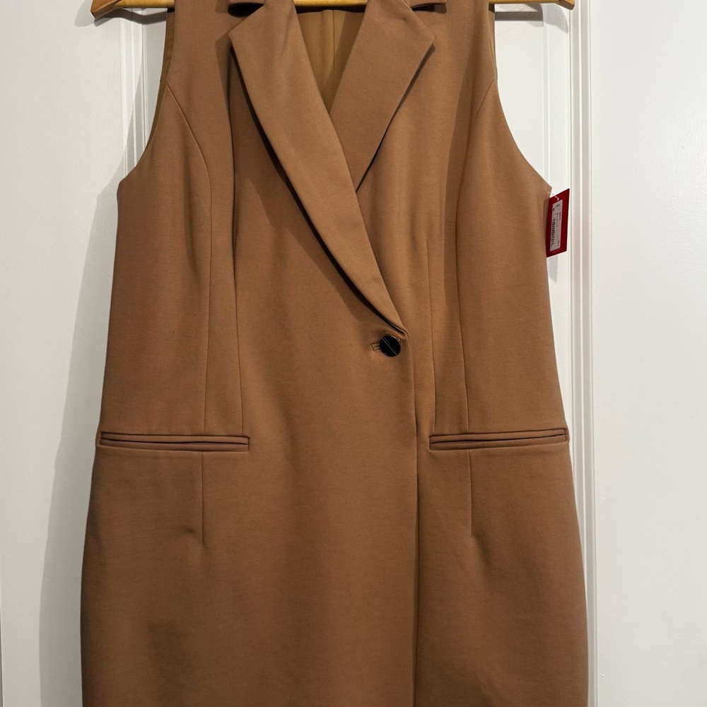 NWT SPANX Ponte Vest/Sleeveless Blazer Dress. Toffee Brown. Size M.